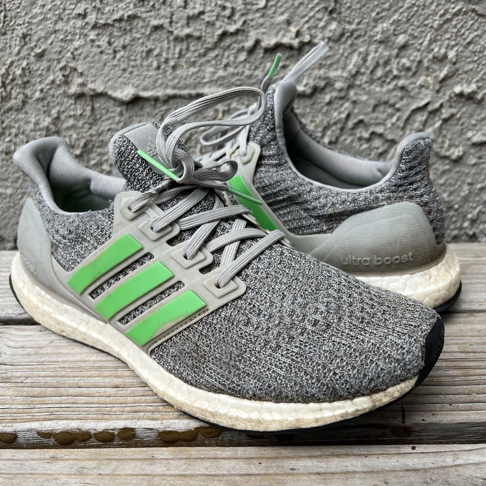 Adidas Shoes Men Size 7.5 Ultraboost 4.0 Grey Two Shock Lime Primeknit Running - Picture 1 of 10